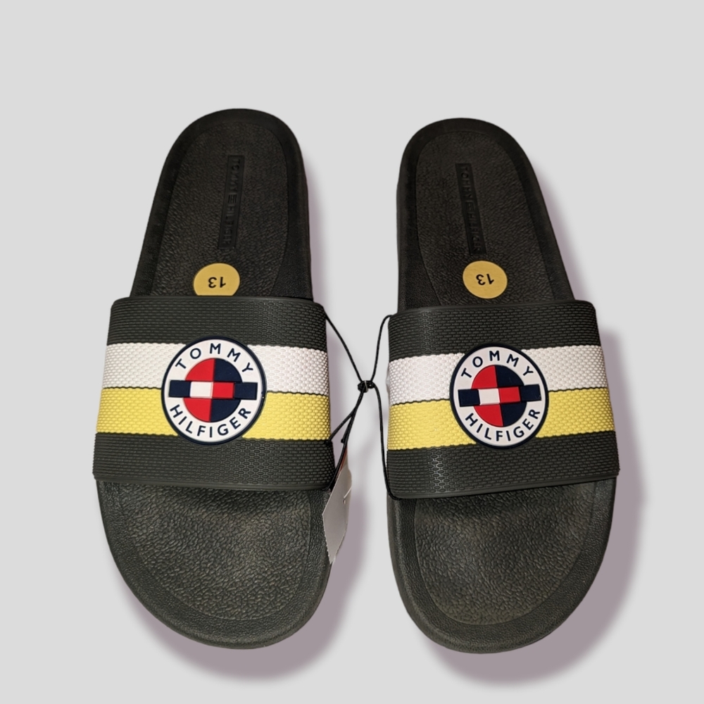 Nwt Tommy Hilfiger Men's olive/neon slides/sandals - Picture 1 of 15